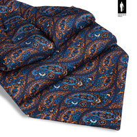 Jedwabny fular granatowy w niebiesko-pomarańczowy wzór paisley