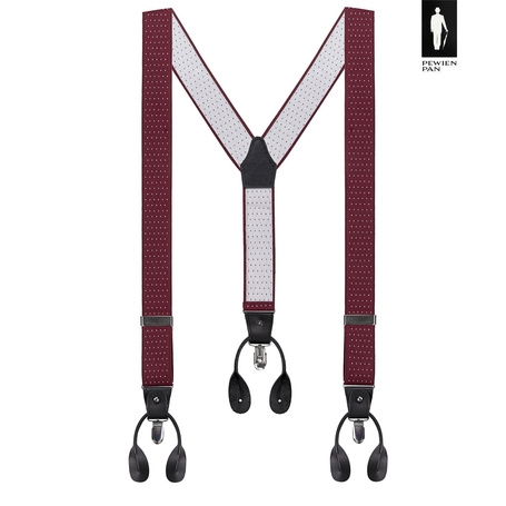 Szelki męskie bordowe w mikrokropki z zapięciem 2w1