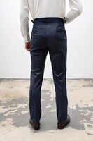 Spodnie męskie granatowe wysoki stan z wełnianej flaneli w pepitkę