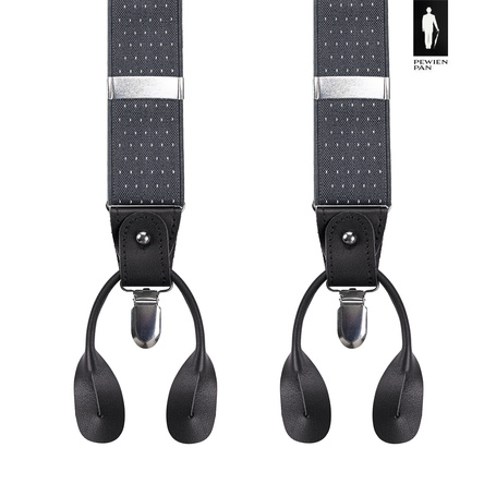 Szelki męskie ciemnoszare w mikrowzór – eleganckie szelki 2w1 z guzikami i klamrami