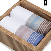 Bawełniane chusteczki męskie w błękitno-czerwone oraz oliwkowo-brązowe paski – zestaw 2 sztuk