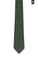 Jedwabny krawat zielony z pomarańczowo-błękitnym mikrowzorem