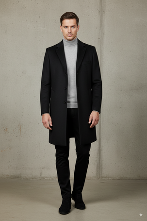 Czarny płaszcz męski wełna z kaszmirem