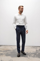 Spodnie męskie granatowe wysoki stan z wełnianej flaneli w pepitkę