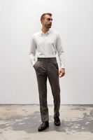 Spodnie męskie brązowe wysoki stan z wełnianej flaneli w pepitkę