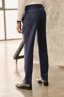 Granatowe spodnie wysoki stan z wełnianej flaneli