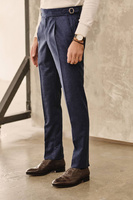 Granatowe spodnie wysoki stan z wełnianej flaneli