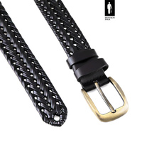 Skórzany pasek pleciony męski – czarny