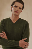 Zielony sweter męski V-neck bawełna