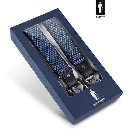 Szelki męskie granatowe we wzór żakardowy z zapięciem 2w1