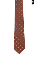 Brązowy jedwabny krawat w geometryczno-kwiatowy wzór