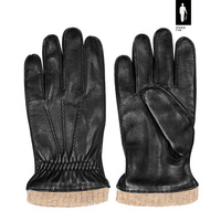 Zimowe rękawiczki męskie ze czarnej skóry