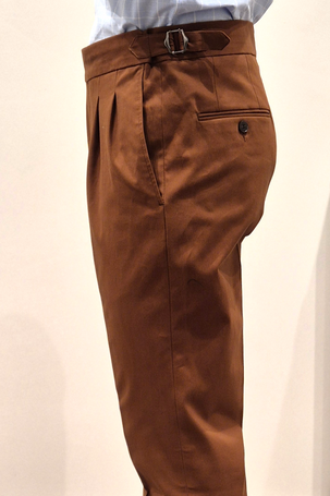 Spodnie męskie tabakowy brąz z wysokim stanem
