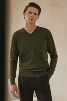 Zielony sweter męski V-neck bawełna