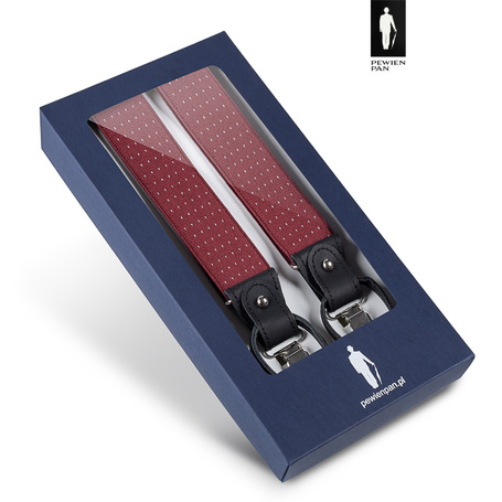 Szelki męskie bordowe w mikrokropki z zapięciem 2w1