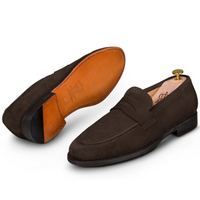 Mokasyny z brązowego zamszu Goodyear Welted - Penny Loafers