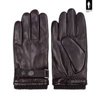 Rękawiczki męskie skórzane brązowe ze ściągaczem i paskiem regulacyjnym