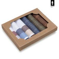 Bawełniane chusteczki męskie w szerokie pasy i kratkę (kolorystyczny mix) – zestaw 6 sztuk