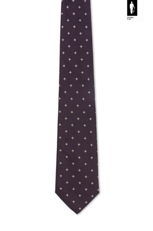 Jedwabny krawat śliwkowy z szarym mikrowzorem