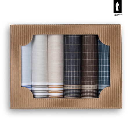 Bawełniane chusteczki męskie w paski i kratkę (kolorystyczny mix) – zestaw 6 sztuk