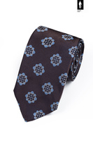 Jedwabny krawat brązowy w błękitno-biały wzór