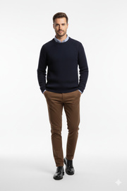 Granatowy sweter męski z bawełny i wełny