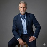 Jedwabny fular granatowy w drobny wzór