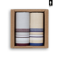 Bawełniane chusteczki męskie w szaro-bordowe oraz kremowo-fioletowe paski – zestaw 2 sztuk