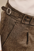 Brązowe spodnie wysoki stan z wełnianej flaneli