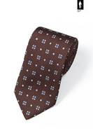 Brązowy krawat z jedwabiu z błękitnym wzorem geometrycznym