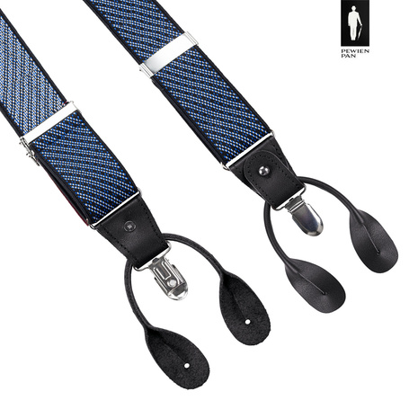 Szelki męskie granatowe we wzór żakardowy z zapięciem 2w1