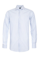 Koszula w niebieskie paski i włoskim kołnierzem