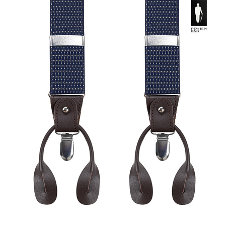 Szelki męskie granatowe w mikrowzór z zapięciem 2w1