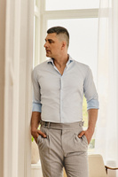 Koszula błękitna z włoskim kołnierzem 100% bawełna