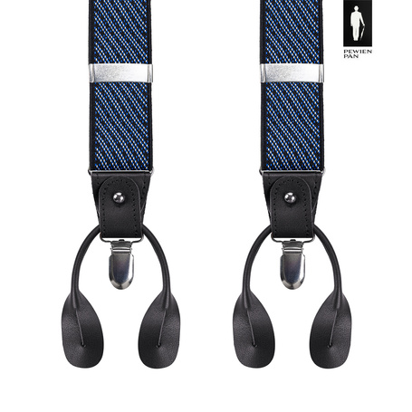 Szelki męskie granatowe we wzór żakardowy z zapięciem 2w1