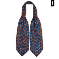 Jedwabny fular granatowy w niebiesko-pomarańczowy wzór paisley