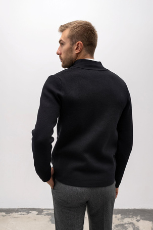 Sweter męski czarny na zamek z kieszeniemi styl militarny