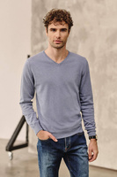 Błękitny sweter V-Neck z delikatnej bawełny