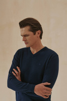 Granatowy sweter męski V-neck bawełna