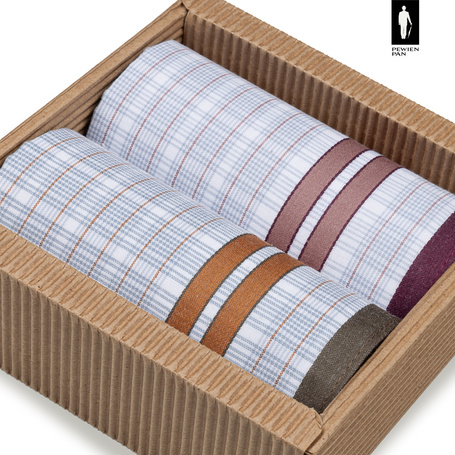 Bawełniane chusteczki męskie w pomarańczowo-zieloną oraz bordowo-czerwoną kratkę – zestaw 2 sztuk