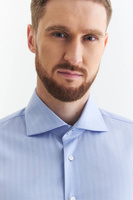 Niebieska koszula w jodełkę z kołnierzem włoskim