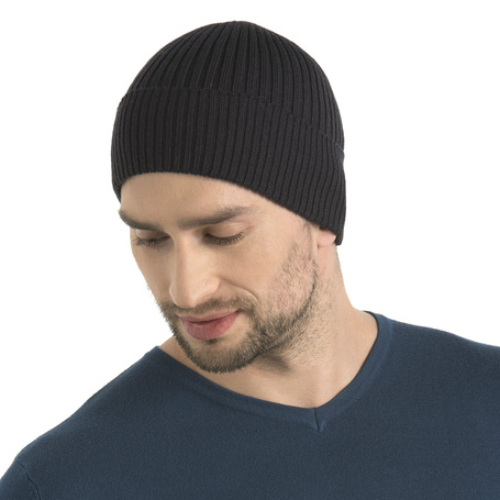 Czapka męska z wełny merino czarna dzianina