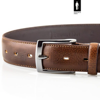 Pasek męski skórzany 3,5 cm ciemnobrązowa ziarnista skóra