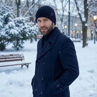 Czapka męska zimowa z wełny merino granatowa