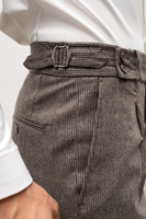 Spodnie męskie brązowe wysoki stan z wełnianej flaneli w pepitkę