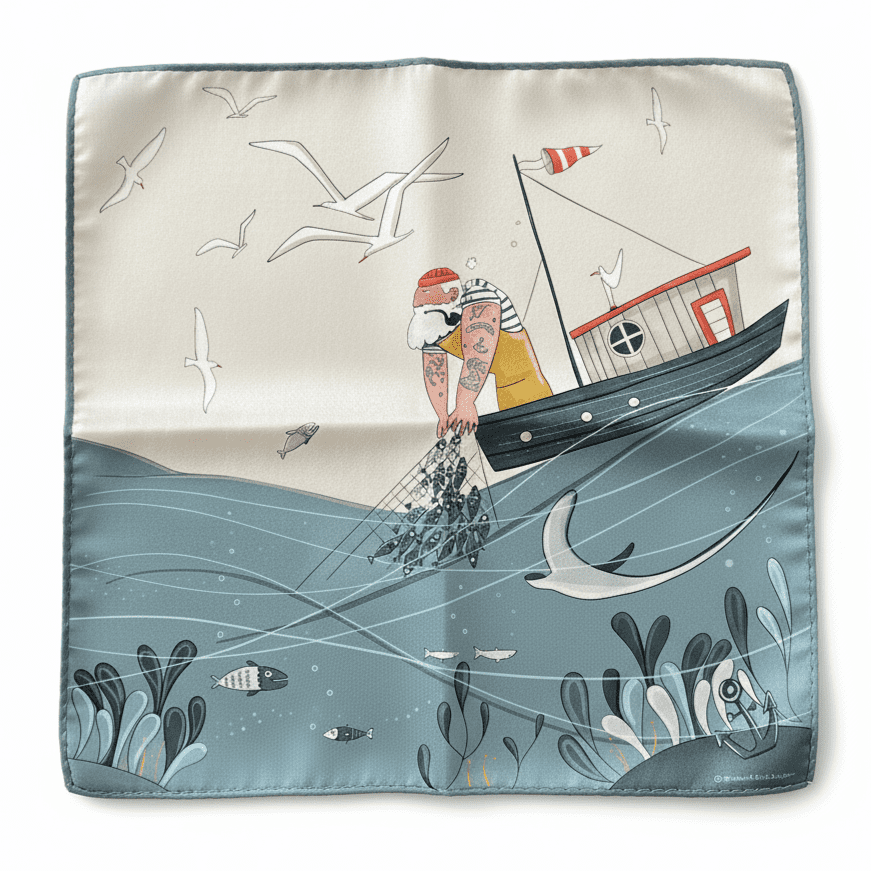 Poszetka jedwabna Rybak – kolekcja Ginące Zawody