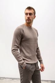 Beżowy sweter męski z bawełny i wełny
