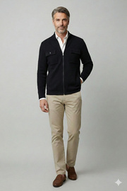 Sweter męski czarny na zamek z kieszeniemi styl militarny