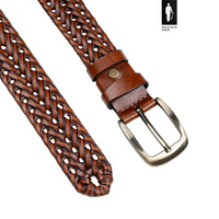 Skórzany pasek pleciony męski – jasny brąz