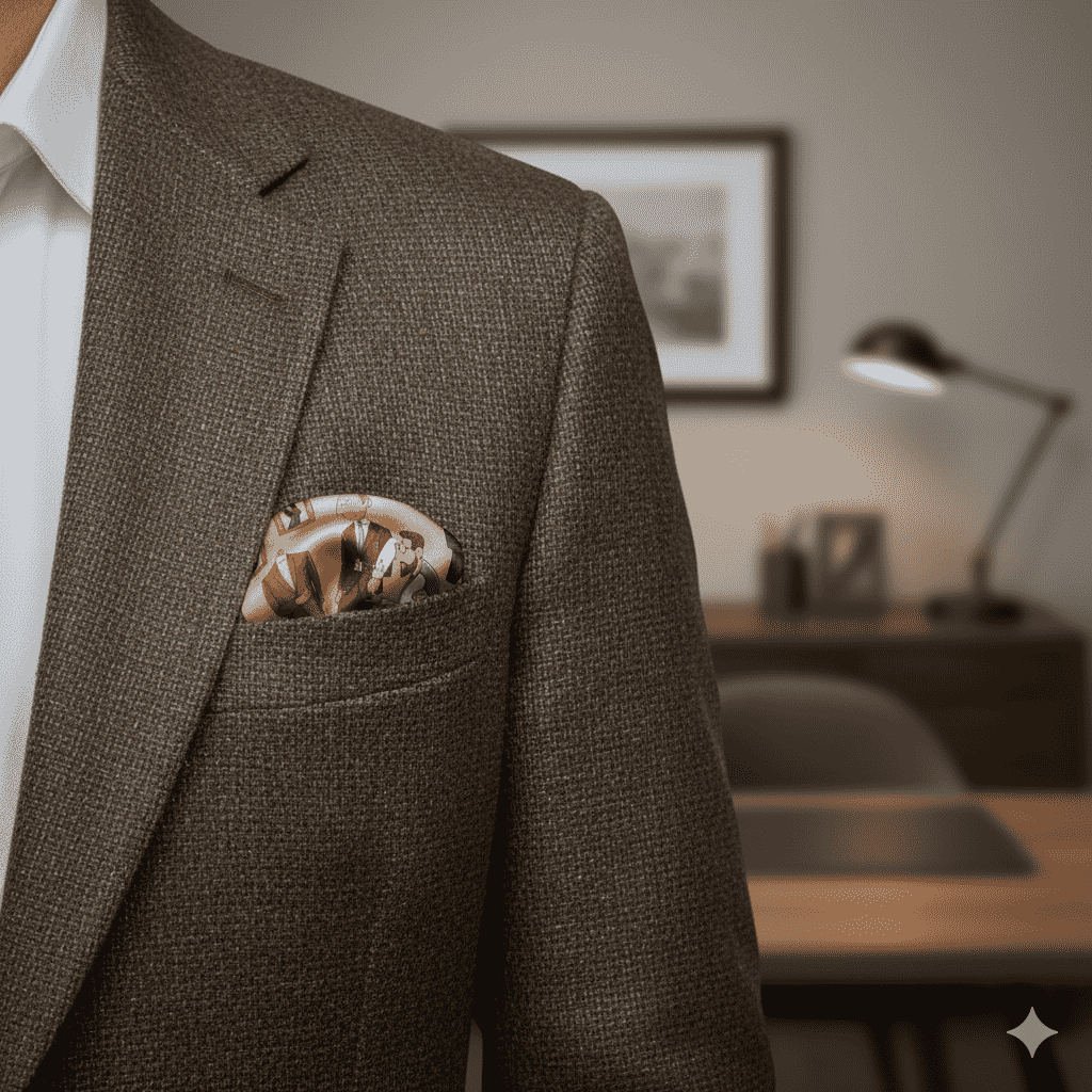 Poszetka Krawiec – detal krawędzi zawiniętej w wałeczek